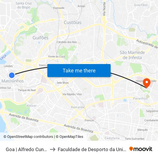 Goa |  Alfredo Cunha (Câmara) to Faculdade de Desporto da Universidade do Porto map