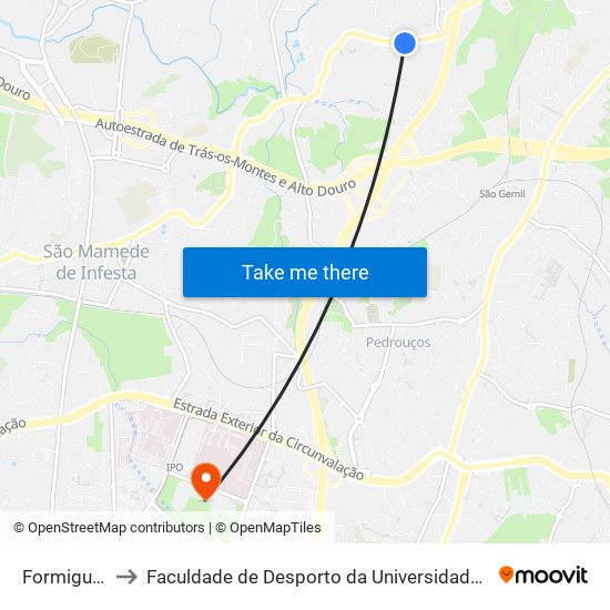 Formigueiro to Faculdade de Desporto da Universidade do Porto map