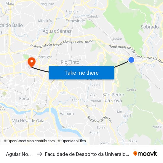 Aguiar Nogueira to Faculdade de Desporto da Universidade do Porto map