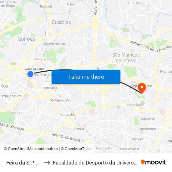 Feira da Sr.ª da Hora to Faculdade de Desporto da Universidade do Porto map
