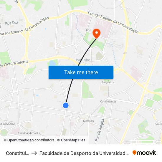 Constituição to Faculdade de Desporto da Universidade do Porto map