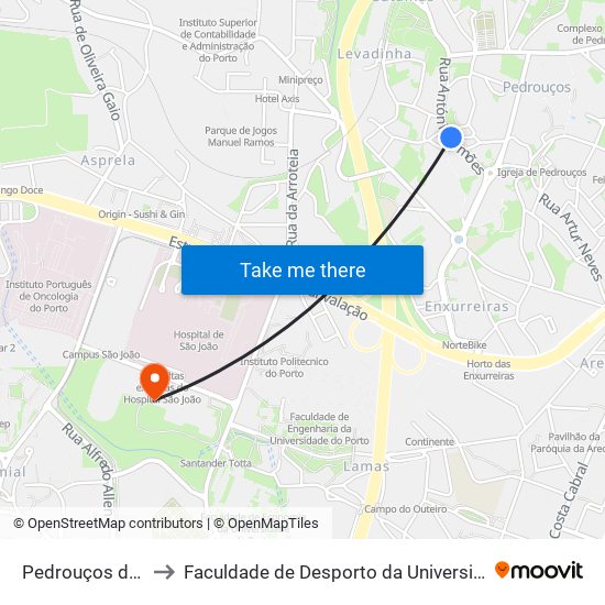 Pedrouços de Baixo to Faculdade de Desporto da Universidade do Porto map
