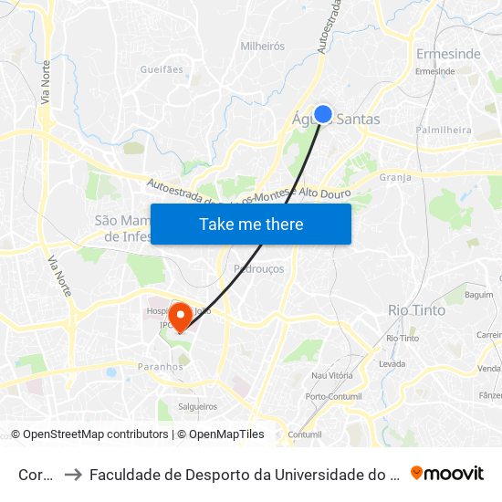 Corga to Faculdade de Desporto da Universidade do Porto map