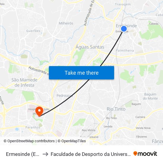 Ermesinde (Estação) to Faculdade de Desporto da Universidade do Porto map