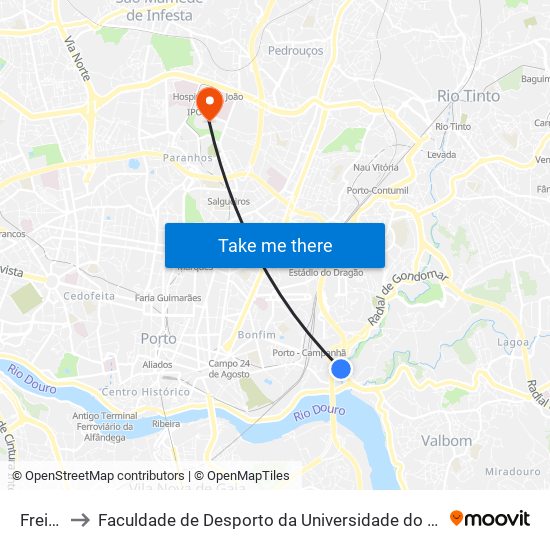 Freixo to Faculdade de Desporto da Universidade do Porto map