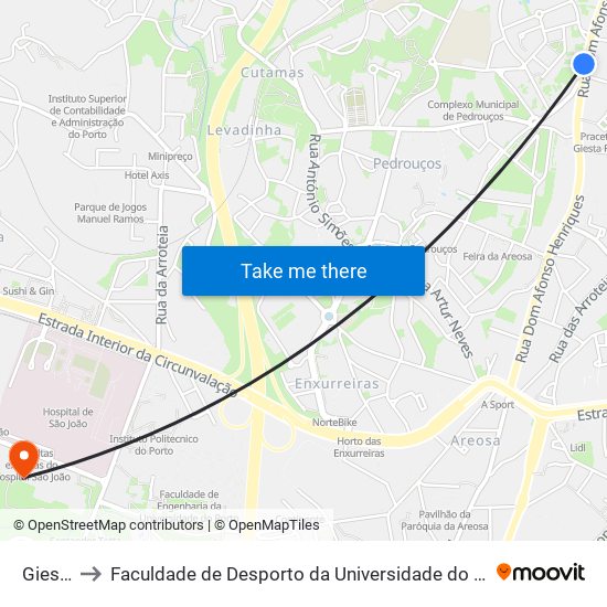 Giesta to Faculdade de Desporto da Universidade do Porto map