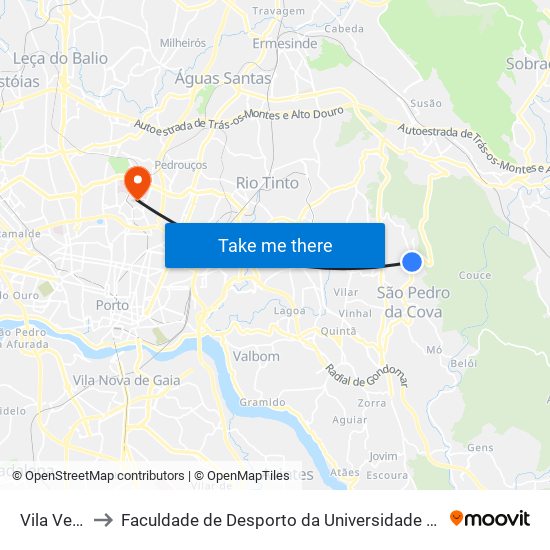 Vila Verde to Faculdade de Desporto da Universidade do Porto map