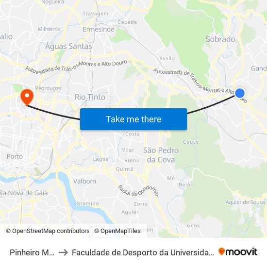 Pinheiro Manso to Faculdade de Desporto da Universidade do Porto map