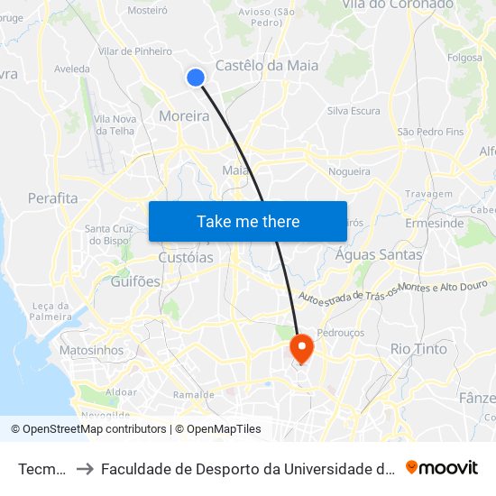 Tecmaia to Faculdade de Desporto da Universidade do Porto map
