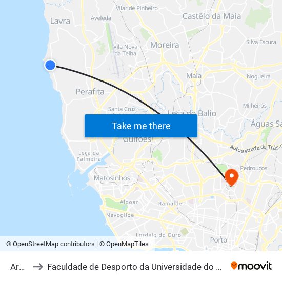 Areal to Faculdade de Desporto da Universidade do Porto map