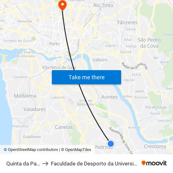 Quinta da Paradela to Faculdade de Desporto da Universidade do Porto map