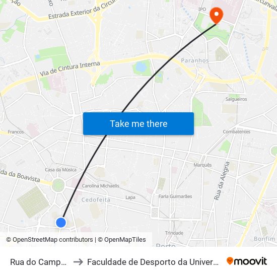 Rua do Campo Alegre to Faculdade de Desporto da Universidade do Porto map
