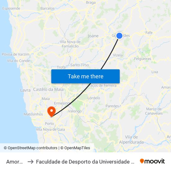 Amorosa to Faculdade de Desporto da Universidade do Porto map
