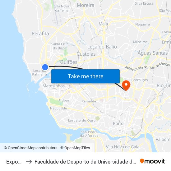 Exponor to Faculdade de Desporto da Universidade do Porto map