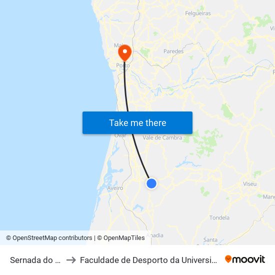 Sernada do Vouga to Faculdade de Desporto da Universidade do Porto map