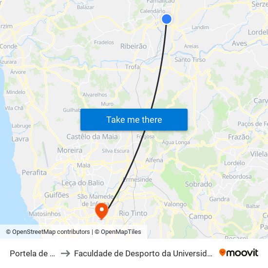 Portela de Baixo to Faculdade de Desporto da Universidade do Porto map