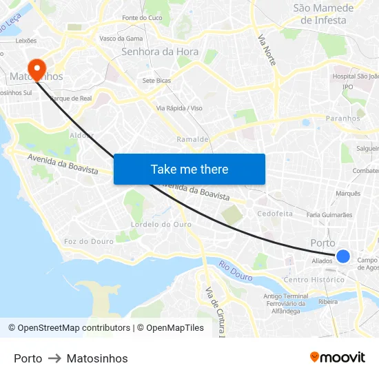 Porto to Matosinhos map