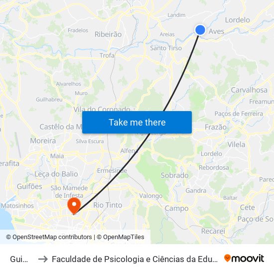 Guimarães to Faculdade de Psicologia e Ciências da Educação da Universidade do Porto map