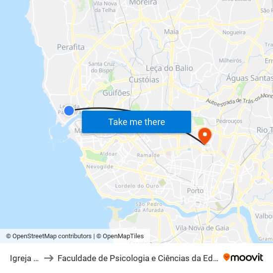 Igreja de Leça to Faculdade de Psicologia e Ciências da Educação da Universidade do Porto map