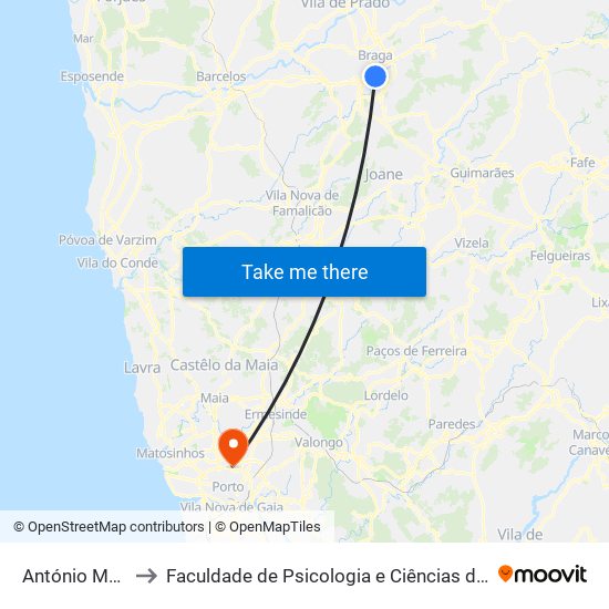 António Menici Malheiro to Faculdade de Psicologia e Ciências da Educação da Universidade do Porto map
