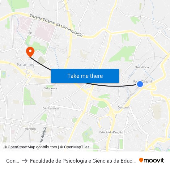 Contumil to Faculdade de Psicologia e Ciências da Educação da Universidade do Porto map