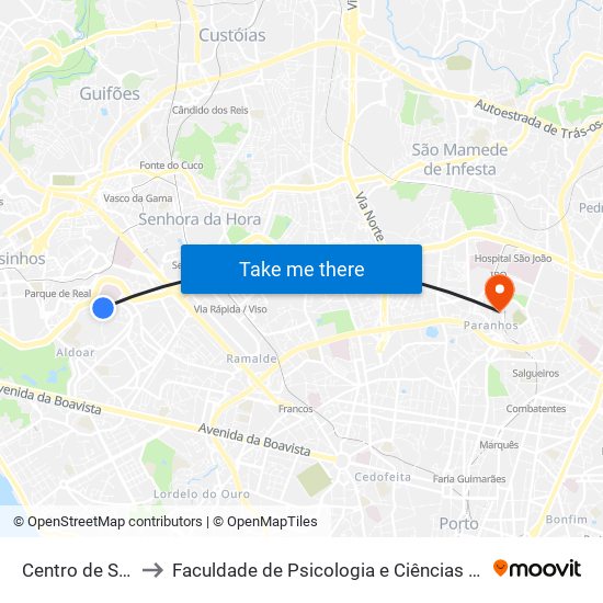 Centro de Saúde de Aldoar to Faculdade de Psicologia e Ciências da Educação da Universidade do Porto map