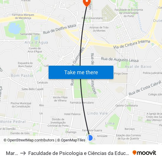 Marquês to Faculdade de Psicologia e Ciências da Educação da Universidade do Porto map