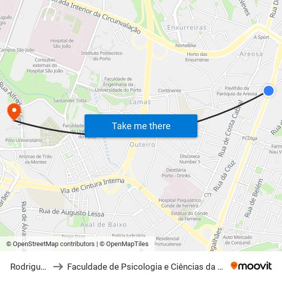 Rodrigues Semide to Faculdade de Psicologia e Ciências da Educação da Universidade do Porto map