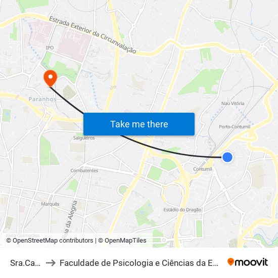 Sra.campanhã to Faculdade de Psicologia e Ciências da Educação da Universidade do Porto map