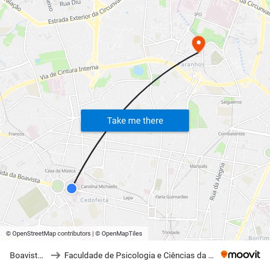 Boavista (Brasília) to Faculdade de Psicologia e Ciências da Educação da Universidade do Porto map