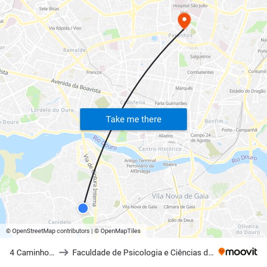 4 Caminhos (R. Bélgica) to Faculdade de Psicologia e Ciências da Educação da Universidade do Porto map