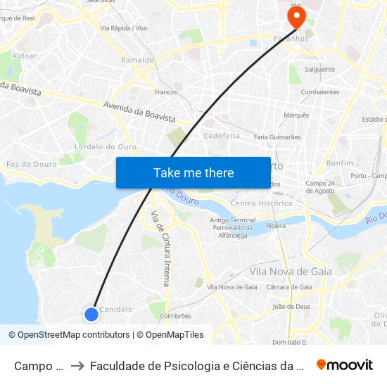 Campo do Monte to Faculdade de Psicologia e Ciências da Educação da Universidade do Porto map