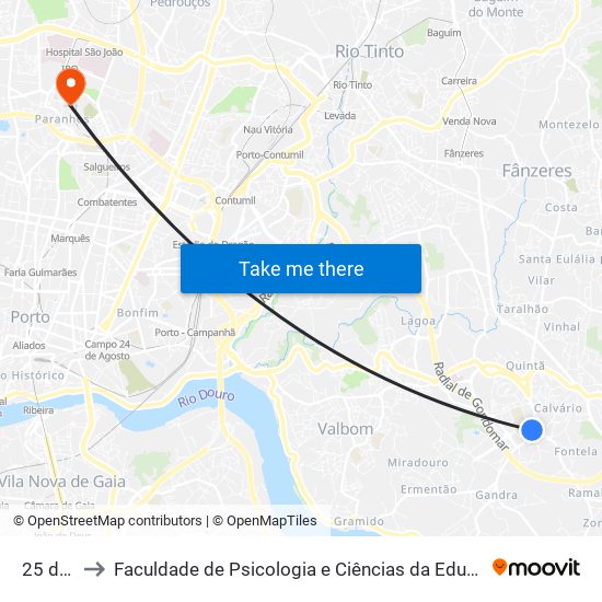 25 de Abril to Faculdade de Psicologia e Ciências da Educação da Universidade do Porto map