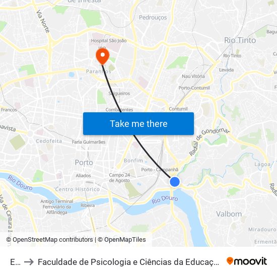 Edp to Faculdade de Psicologia e Ciências da Educação da Universidade do Porto map