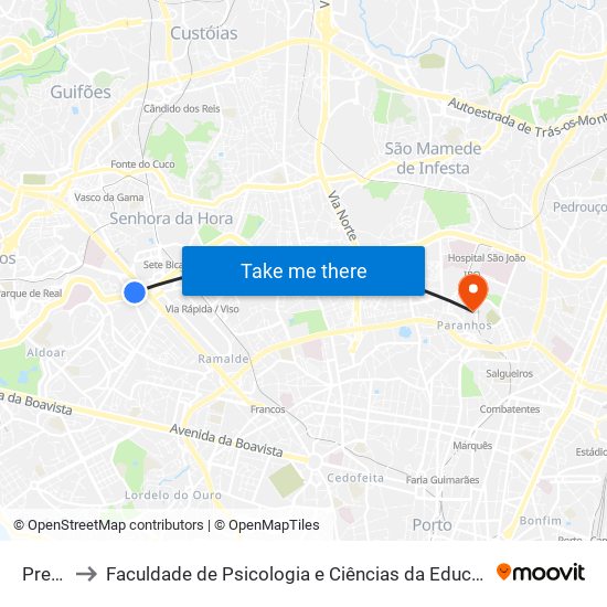 Preciosa to Faculdade de Psicologia e Ciências da Educação da Universidade do Porto map