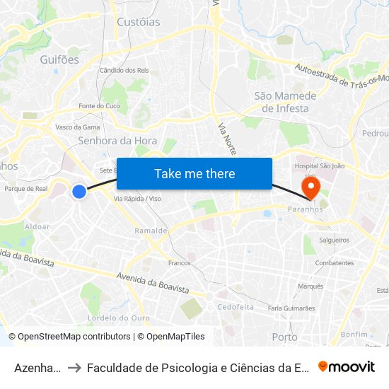 Azenha de Cima to Faculdade de Psicologia e Ciências da Educação da Universidade do Porto map