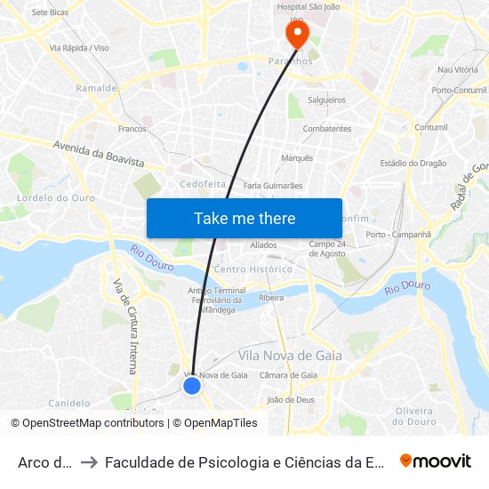 Arco do Prado to Faculdade de Psicologia e Ciências da Educação da Universidade do Porto map