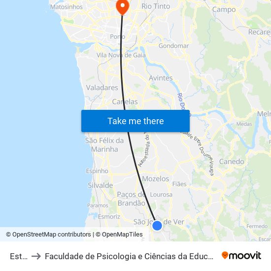 Estádio to Faculdade de Psicologia e Ciências da Educação da Universidade do Porto map