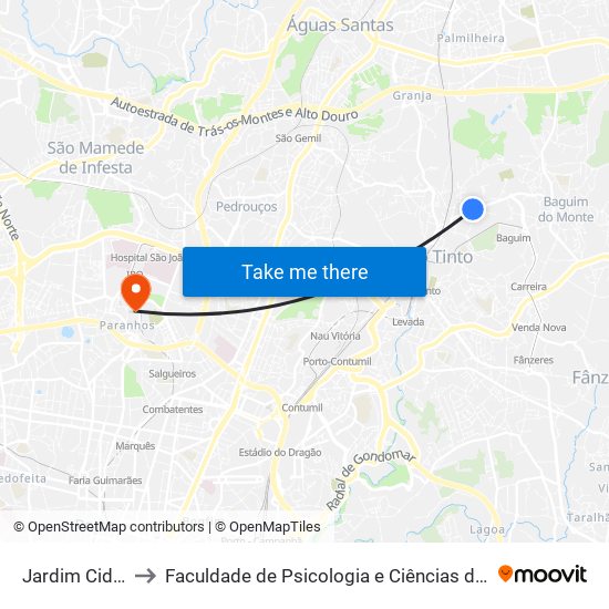 Jardim Cidade Rio Tinto to Faculdade de Psicologia e Ciências da Educação da Universidade do Porto map