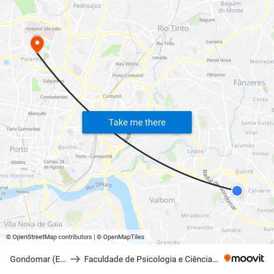 Gondomar (Escola Secundária) to Faculdade de Psicologia e Ciências da Educação da Universidade do Porto map