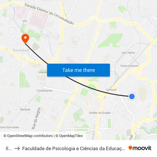 Ilhéu to Faculdade de Psicologia e Ciências da Educação da Universidade do Porto map