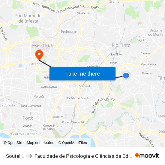 Soutelo Baixo to Faculdade de Psicologia e Ciências da Educação da Universidade do Porto map