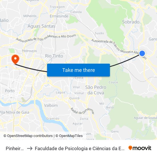 Pinheiro Manso to Faculdade de Psicologia e Ciências da Educação da Universidade do Porto map
