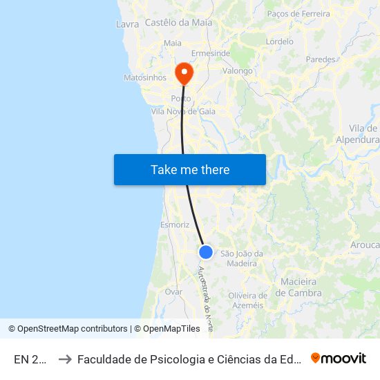 EN 223 Feira to Faculdade de Psicologia e Ciências da Educação da Universidade do Porto map