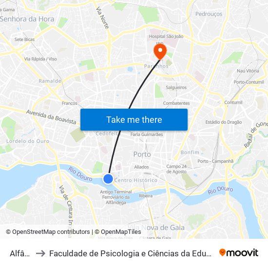 Alfândega to Faculdade de Psicologia e Ciências da Educação da Universidade do Porto map