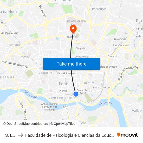 S. Lázaro to Faculdade de Psicologia e Ciências da Educação da Universidade do Porto map