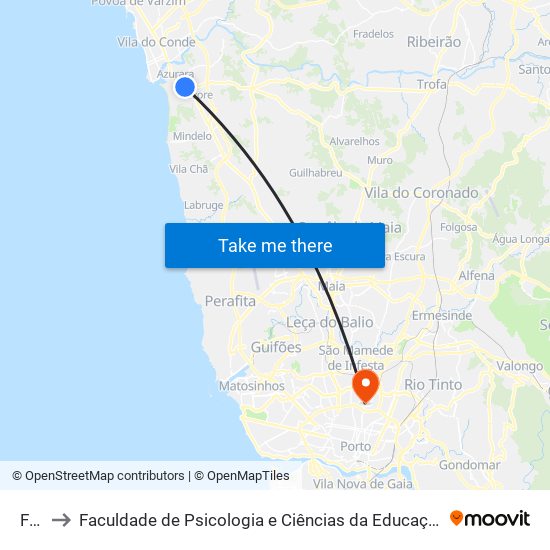 Farol to Faculdade de Psicologia e Ciências da Educação da Universidade do Porto map