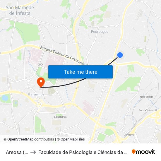 Areosa (Mercado) to Faculdade de Psicologia e Ciências da Educação da Universidade do Porto map