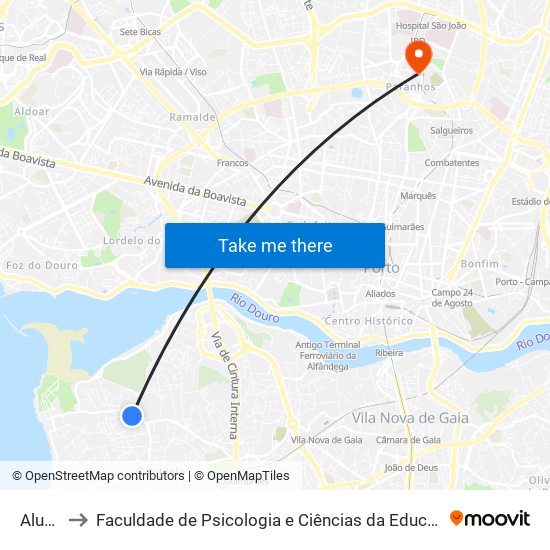 Alumiara to Faculdade de Psicologia e Ciências da Educação da Universidade do Porto map