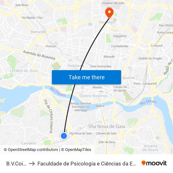 B.V.Coimbrões to Faculdade de Psicologia e Ciências da Educação da Universidade do Porto map